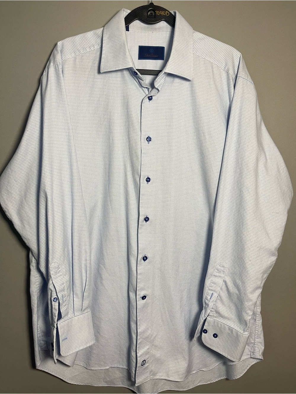 David Donahue Blue White Check Dress Shirt 17.5 34/35